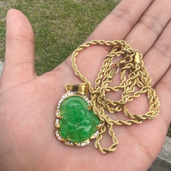 Jade Buddha Pendant Stainless Steel Chain - Picture 4 of 4